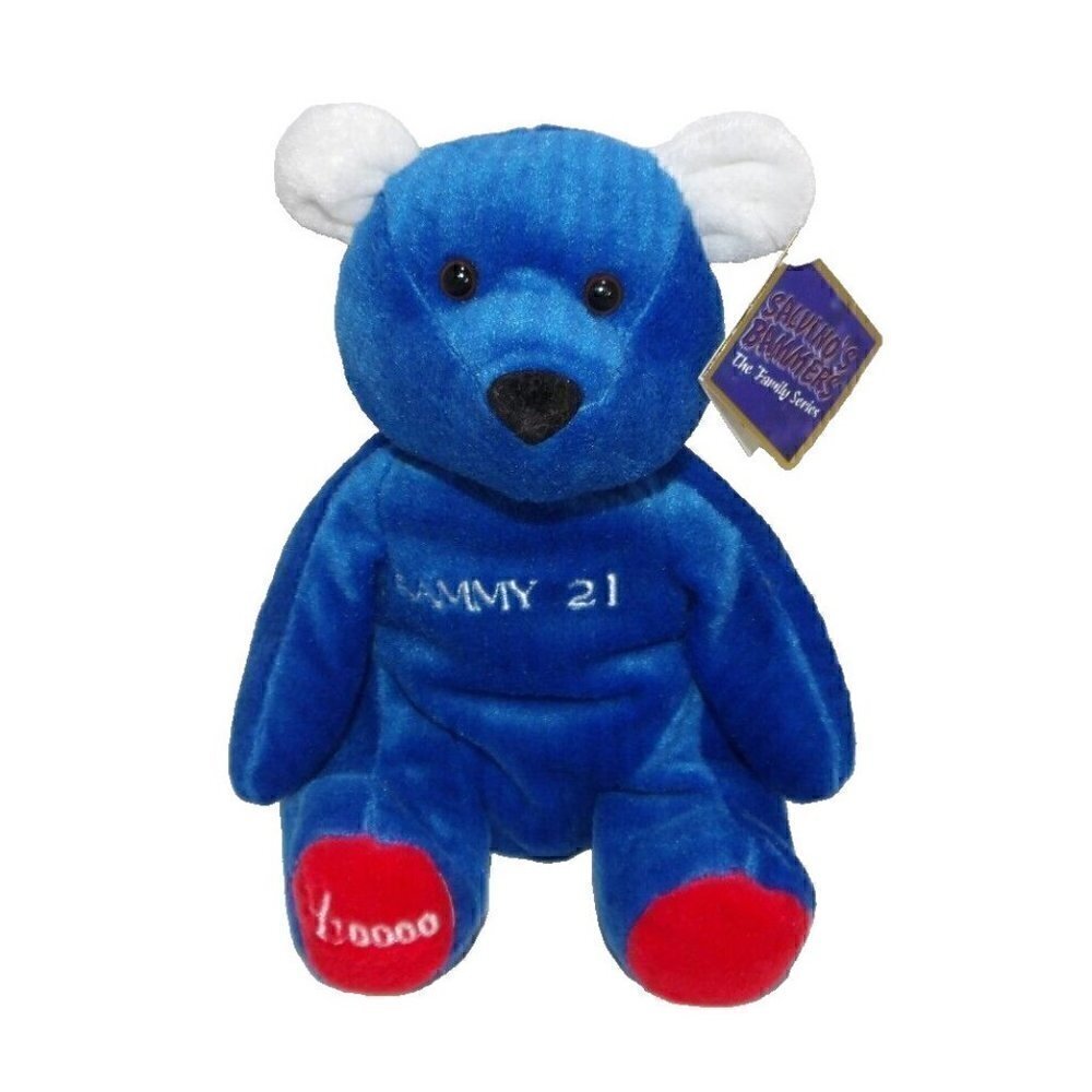 Chicago Cubs Sammy Sosa #21 blue pellet stuffed plush 10" bear SALVINOS 1999 NEW